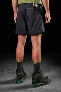 Back view of model wearing Black FXD WS-4 Men's Repreve Stretch Ripstop Work Shorts