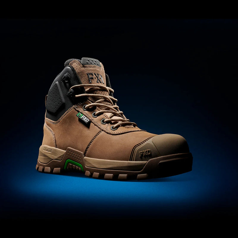 Front angle view of FXD WB-2 Men's Nitrolite Mid Cut Safety Boot in Stone