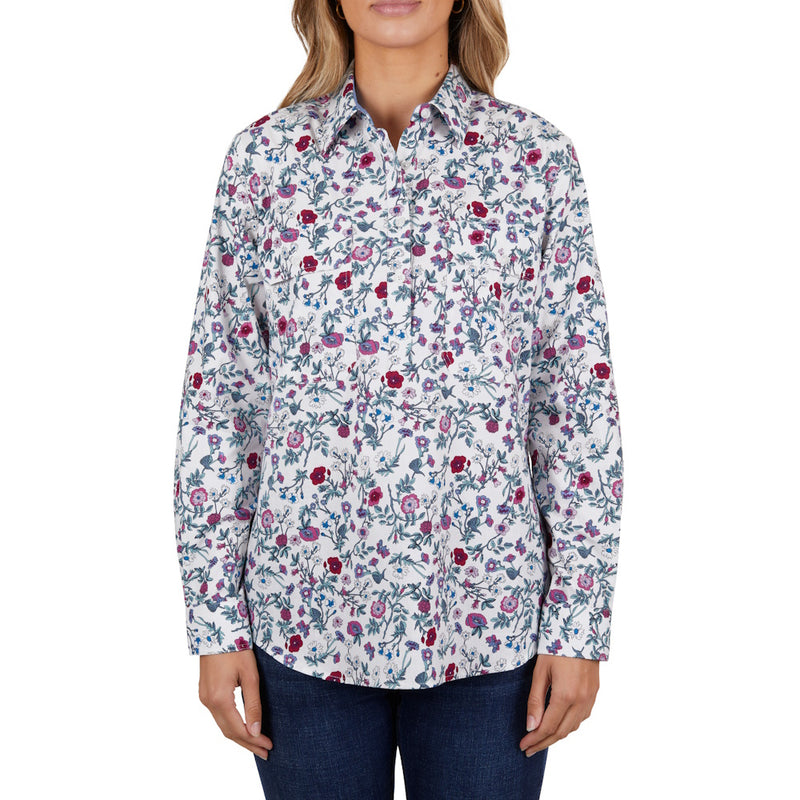 Front of Hard Slog Womens Clara Half Placket Long Sleeve Shirt