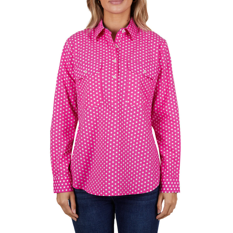 Hard Slog Womens Kelly Half Placket Long Sleeve Shirt