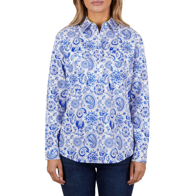 Front of Hard Slog Womens Natalie Half Placket Long Sleeve Shirt