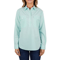 Front of Hard Slog Womens Lize Half Placket Long Sleeve Shirt