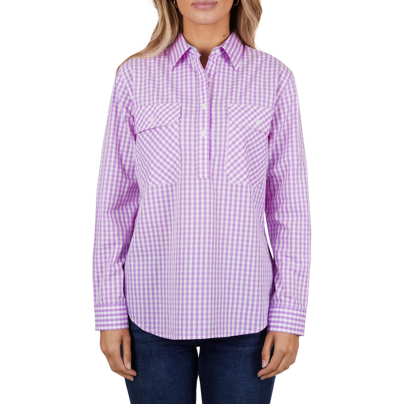 Hard Slog Womens Ayla Half Placket Long Sleeve Shirt