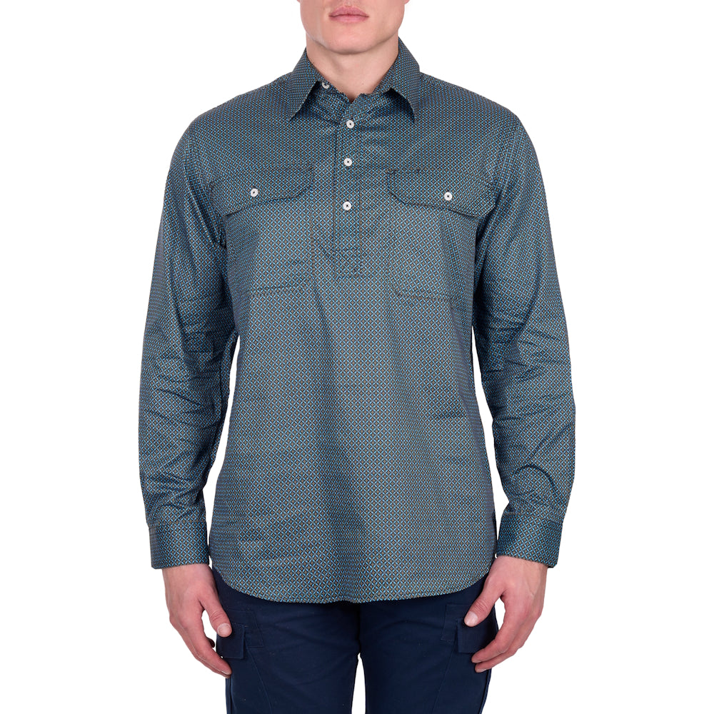 Hard Slog Mens Blake Half Placket Long Sleeve Shirt