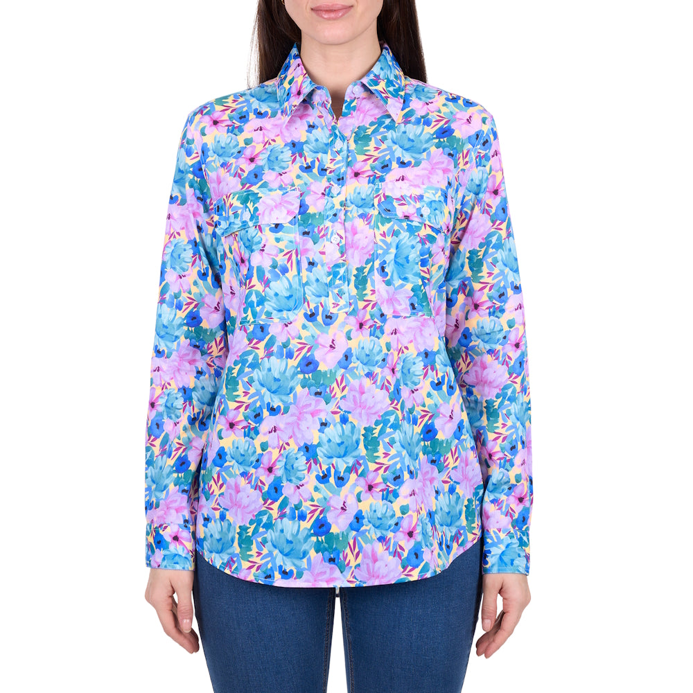 Hard Slog Womens Trixie Half Placket Long Sleeve Shirt