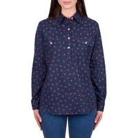 Hard Slog Womens Cherry Half Placket Long Sleeve Shirt