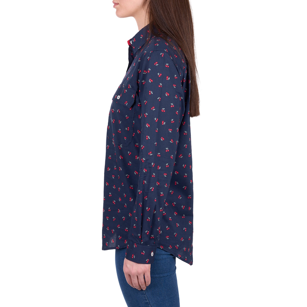 Hard Slog Womens Cherry Half Placket Long Sleeve Shirt