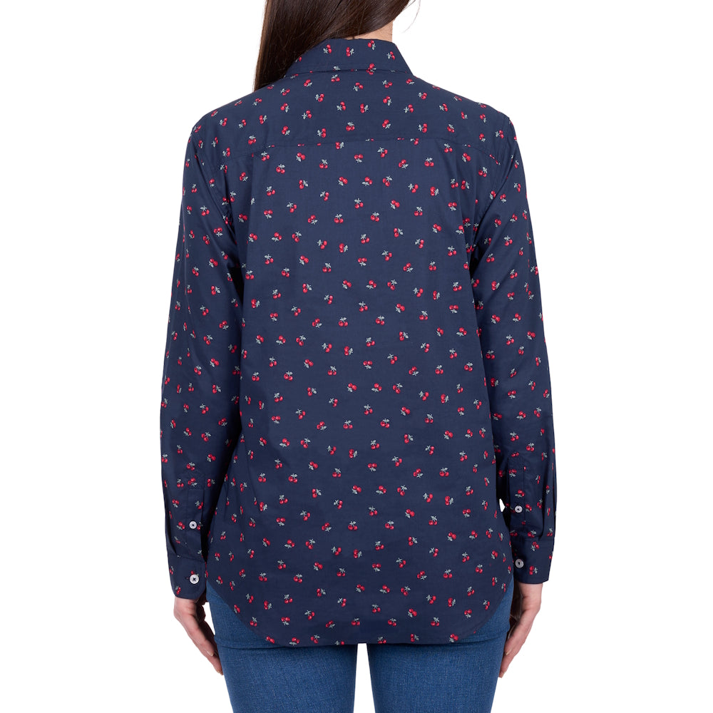 Hard Slog Womens Cherry Half Placket Long Sleeve Shirt