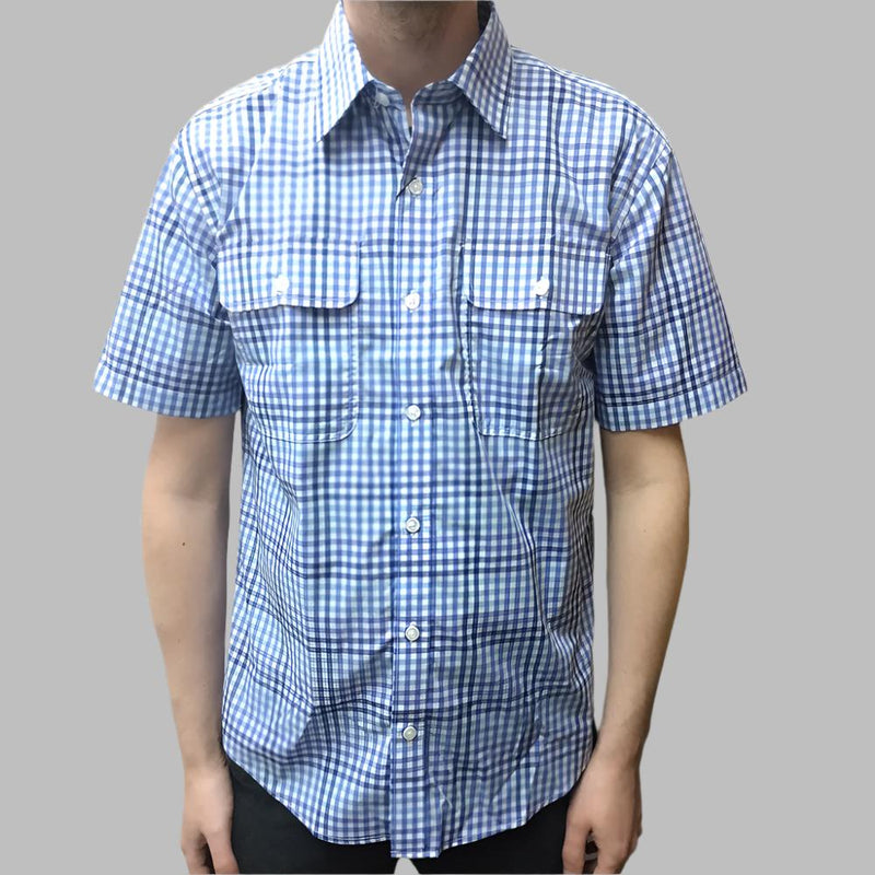 Front of Milton Men's Short Sleeve Shirt in Blue/White