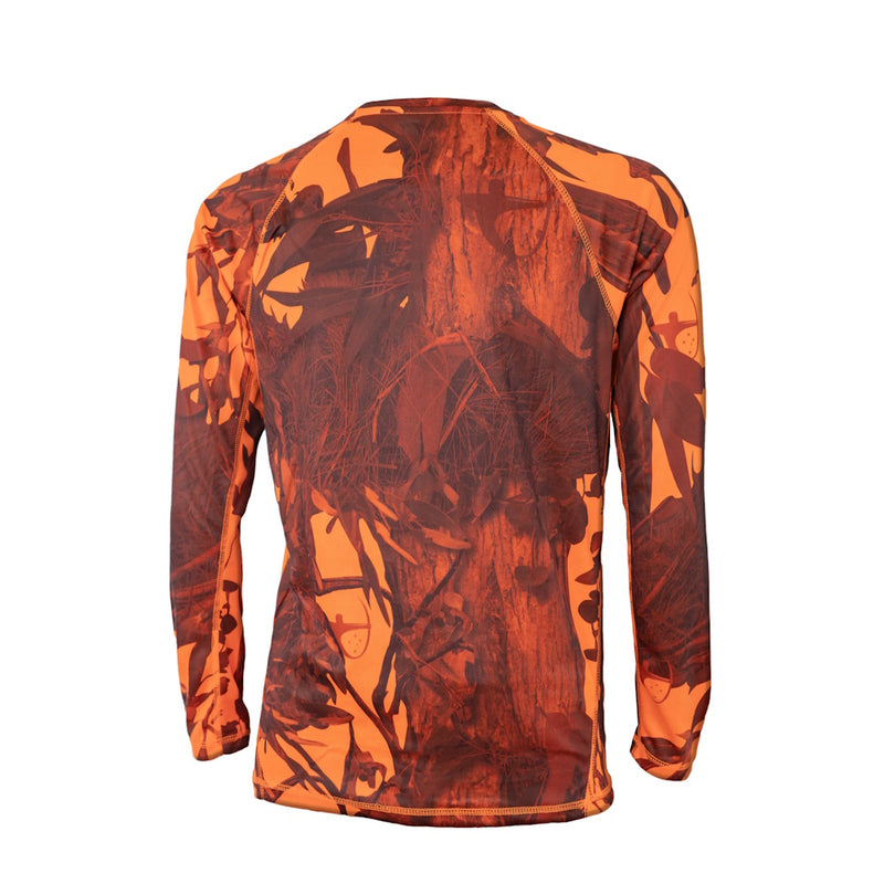 Back of Austealth Long Sleeve T-Shirt in Orange Camo