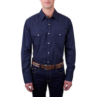 Front view of male model wearing Navy Pure Western Men's Ross Long Sleeve Shirt