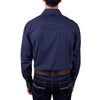 Back view of model wearing a Pure Western Men's Ross Long Sleeve Shirt in Navy