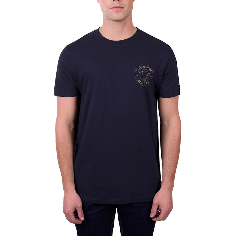 Front of Pure Western Men's Walker Short Sleeve Tee in Navy