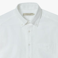 Collar of White R.M.Williams Mens Collins Button Down Long Sleeve Shirt Regular Fit 