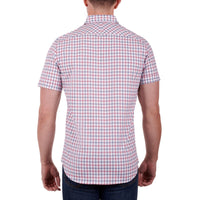 Back view of Thomas Cook Mens Nelson Check Tailored Short Sleeve Shirt in Navy/Red