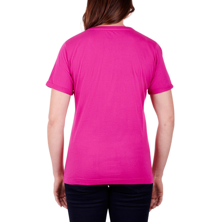 Back view of Thomas Cook Womens Classic V Neck Short Sleeve Tee in Berry