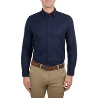 Front of Thomas Cook Mens Linen Tailored Long Sleeve Shirt in Navy