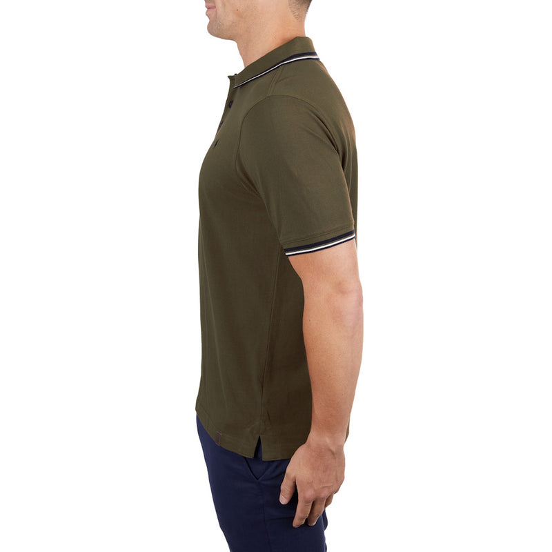 Side of Thomas Cook Mens Logan Tailored Short Sleeve Polo in Dark Tan