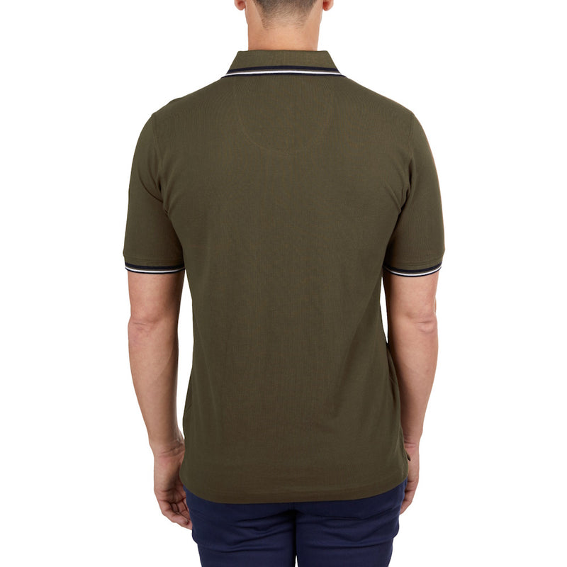 Back of Thomas Cook Mens Logan Tailored Short Sleeve Polo in Dark Tan