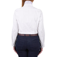 Back of White Thomas Cook Women's Kelsey Long Sleeve Shirt with collar up