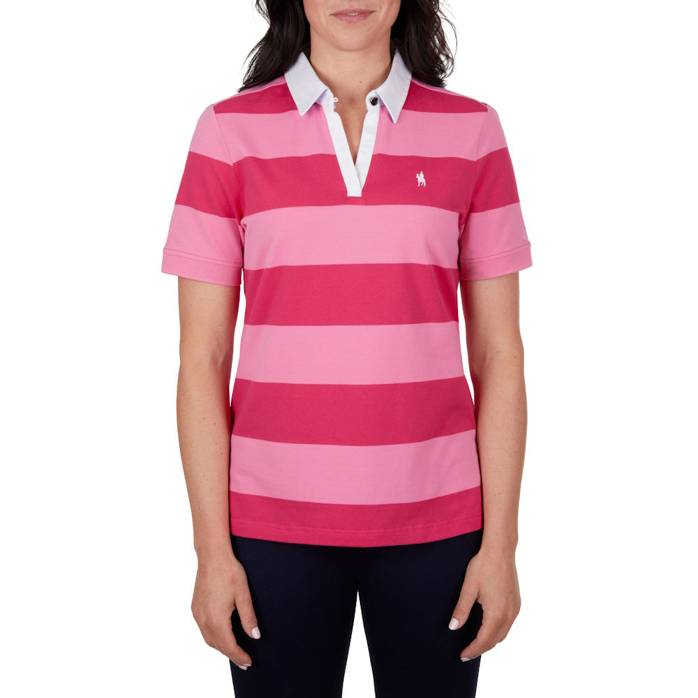 Front of Thomas Cook Womens Bella Short Sleeve Polo in Pink/Red