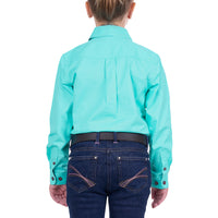 Back of Thomas Cook Girls Light Half Placket Long Sleeve Shirt in Aqua