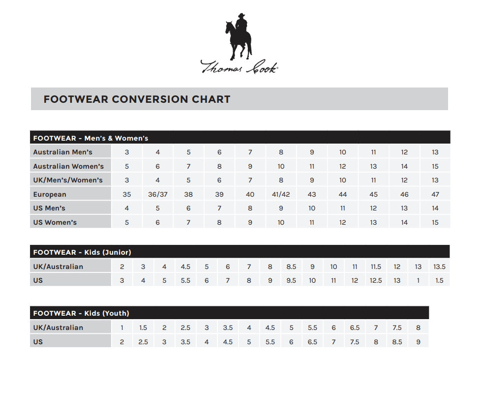 Thomas Cook Footwear Size Guide