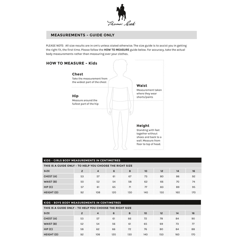 Thomas Cook Kids Clothing Size Chart