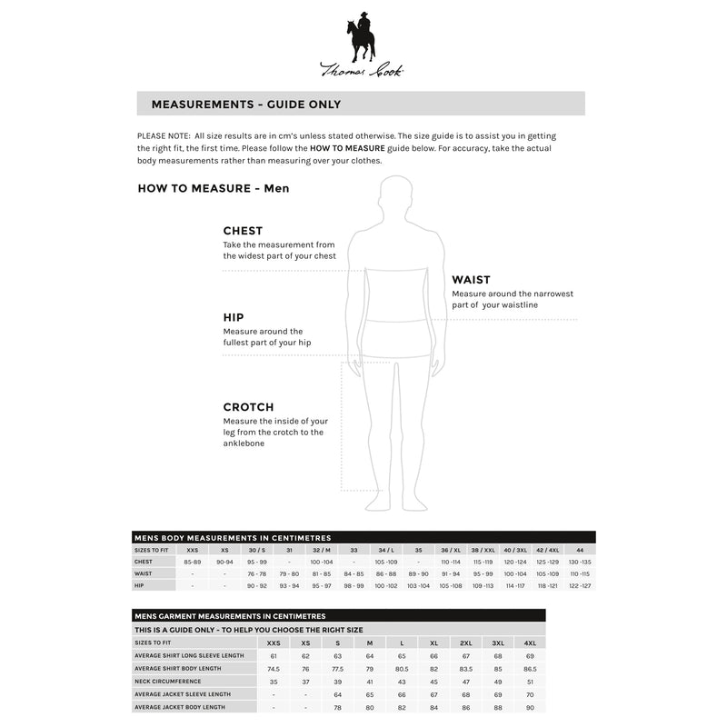 Thomas Cook Men's Size Guide Chart