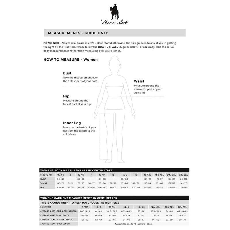 Thomas Cook Women's Size Guide Chart