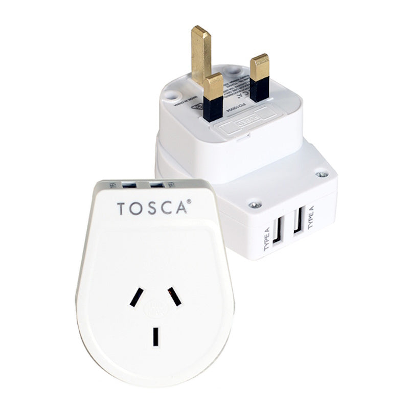 Tosca OB Travel Adaptor with USB for UK or Hong Kong