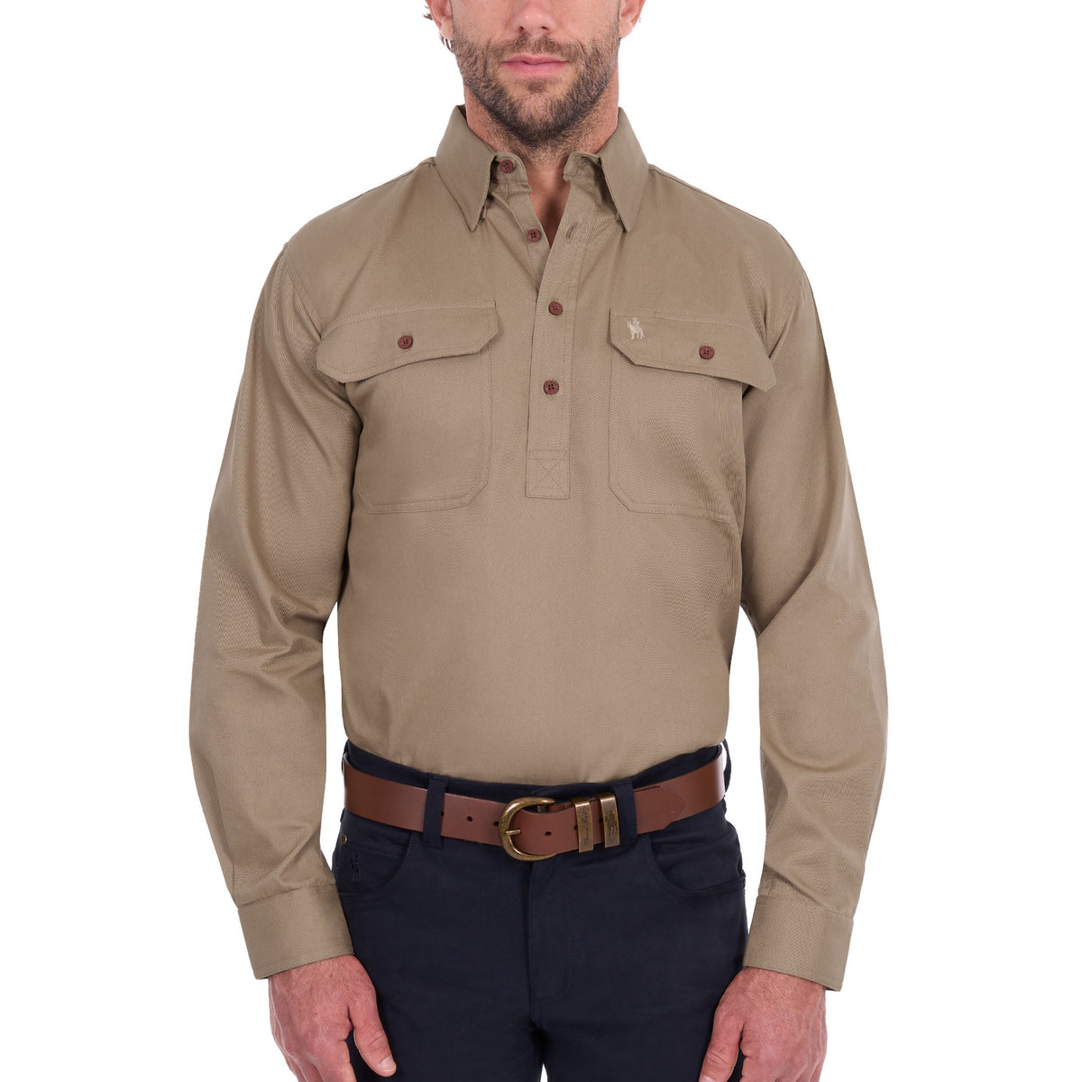 Thomas Cook Mens Heavy Drill Half Placket Long Sleeve Shirt