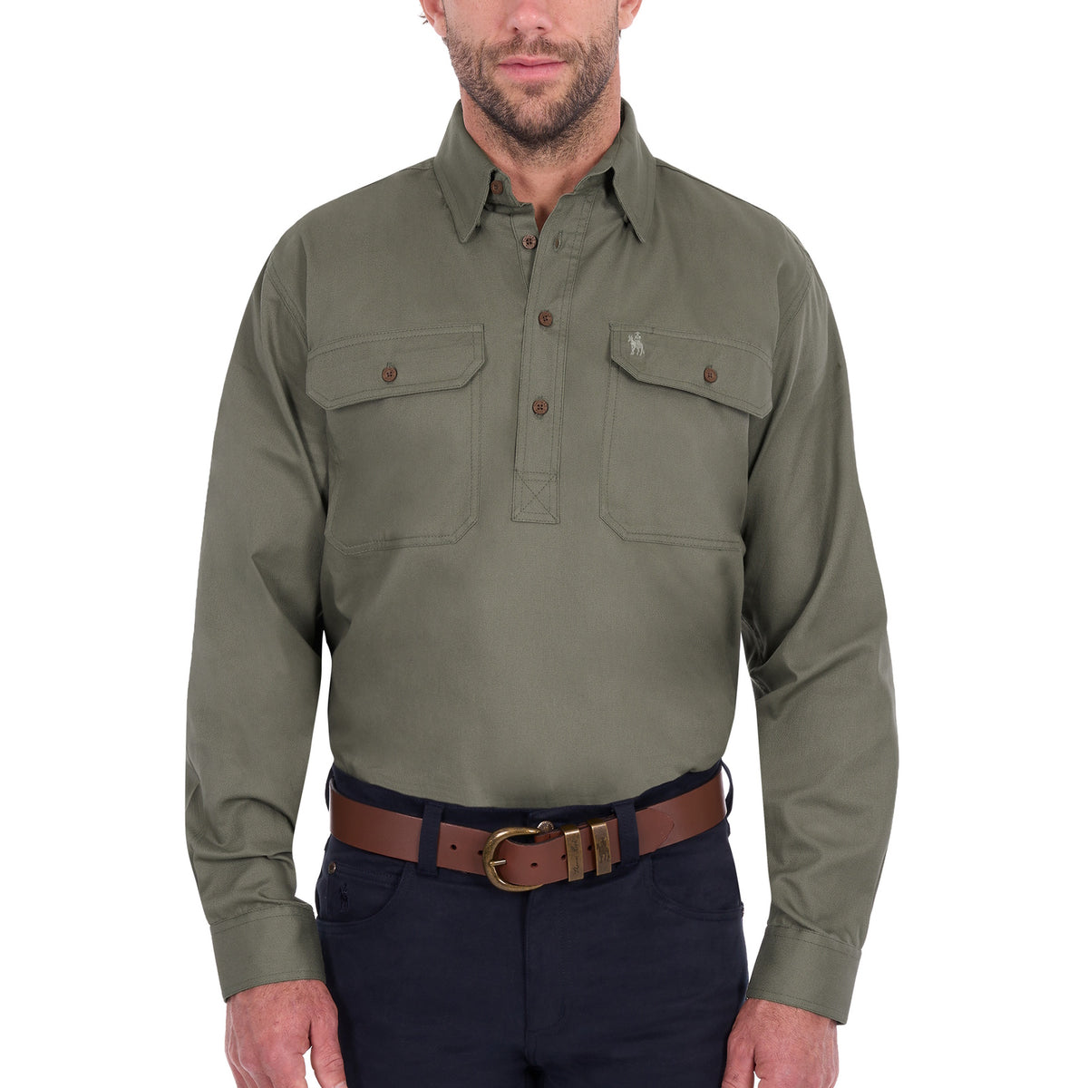 Thomas Cook Mens Heavy Drill Half Placket Long Sleeve Shirt