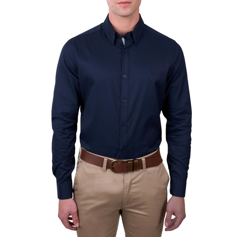 Front view of Thomas Cook Men's Callum Tailored Long Sleeve Shirt in Navy