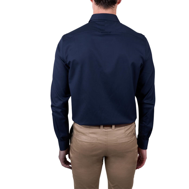 Back of Navy Thomas Cook Men's Callum Tailored Long Sleeve Shirt