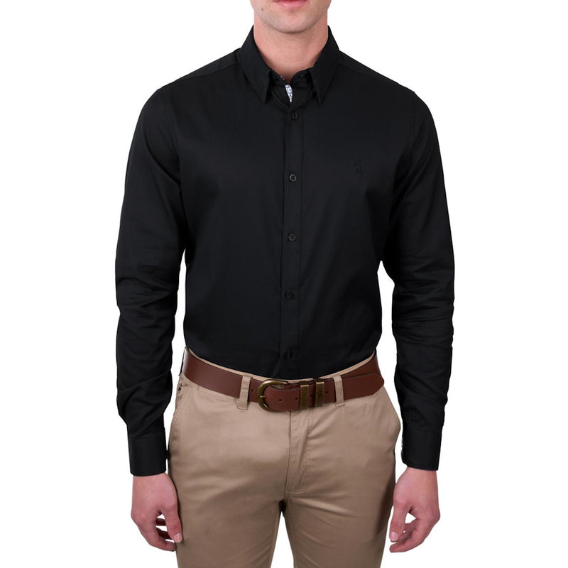 Front view of Black Thomas Cook Men's Callum Tailored Long Sleeve Shirt