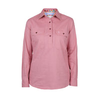 Pink Thomas Cook Women's Stretch Drill Half Placket Long Sleeve Shirt