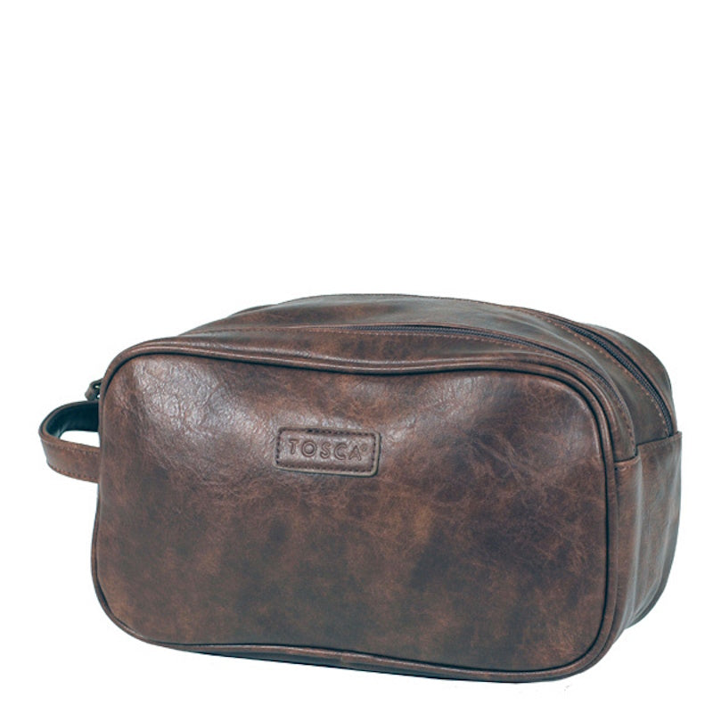 Tosca Vegan Leather Wash Bag in Brown