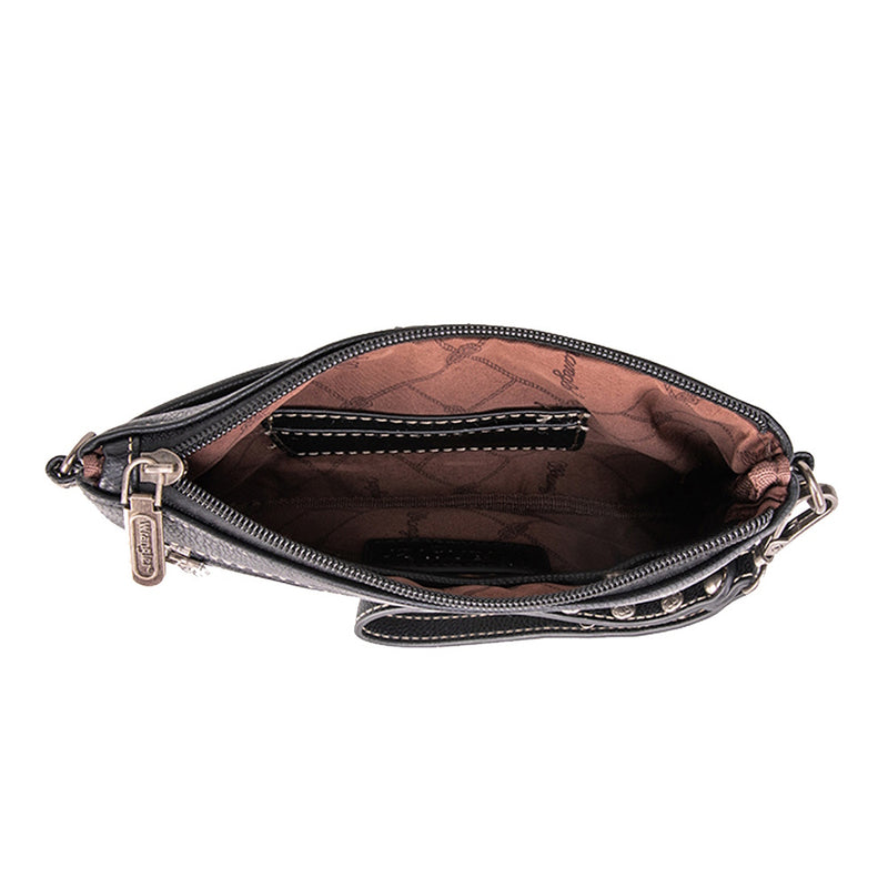 Top down view of open Wrangler® Aztec Clutch Bag