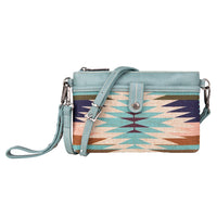 Front of Blue/Multi Wrangler® Aztec Clutch Bag