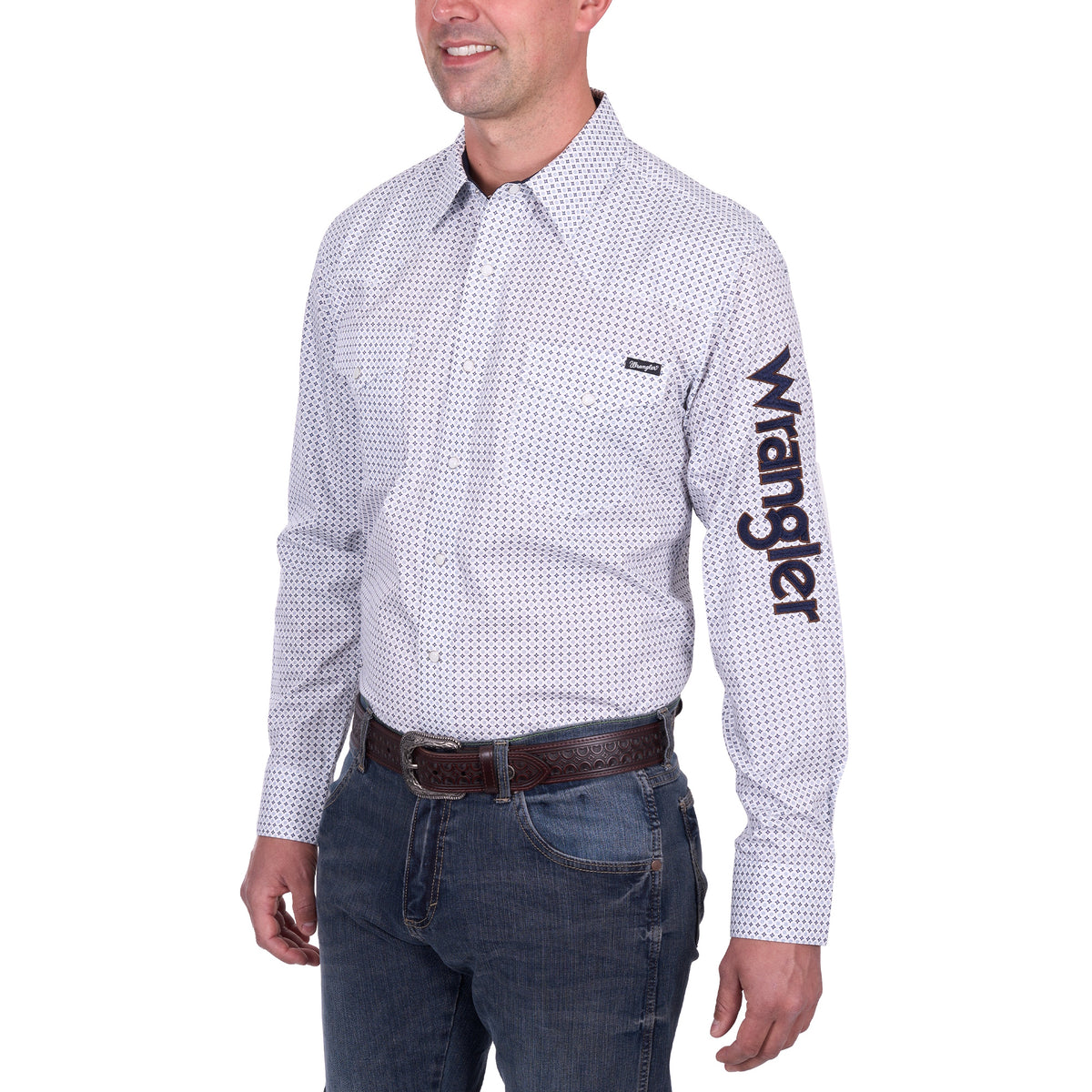 Wrangler® Mens Brent Print Logo Western Long Sleeve Shirt