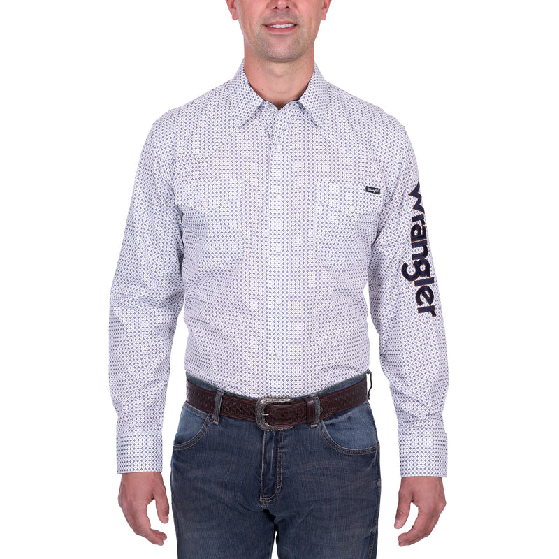 Wrangler® Mens Brent Print Logo Western Long Sleeve Shirt