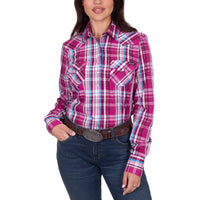 Wrangler® Womens Molly Check Western Long Sleeve Shirt