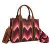 Handbag with a pink and brown aztec pattern and a strap, featuring the Wrangler brand.