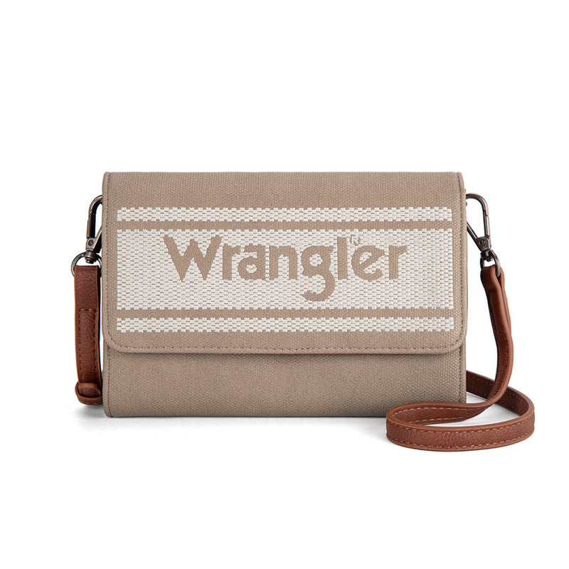 Camel crossbody bag with Wrangler branding