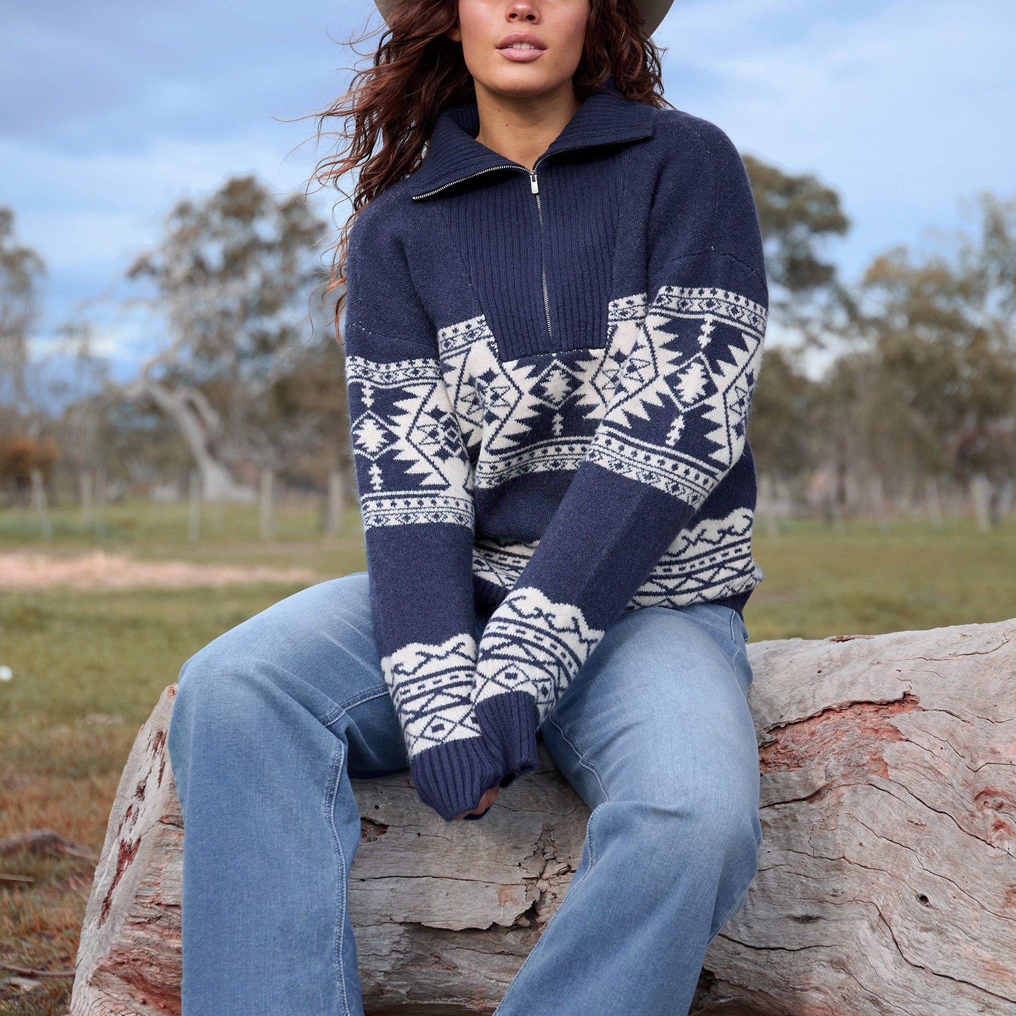 Wrangler® Womens Lacey Knitted 1/4 Zip Pullover
