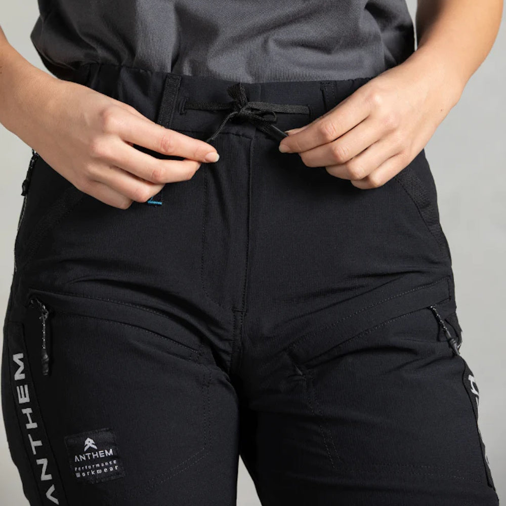 Close up of front on Anthem Womens Triumph Pants in Black