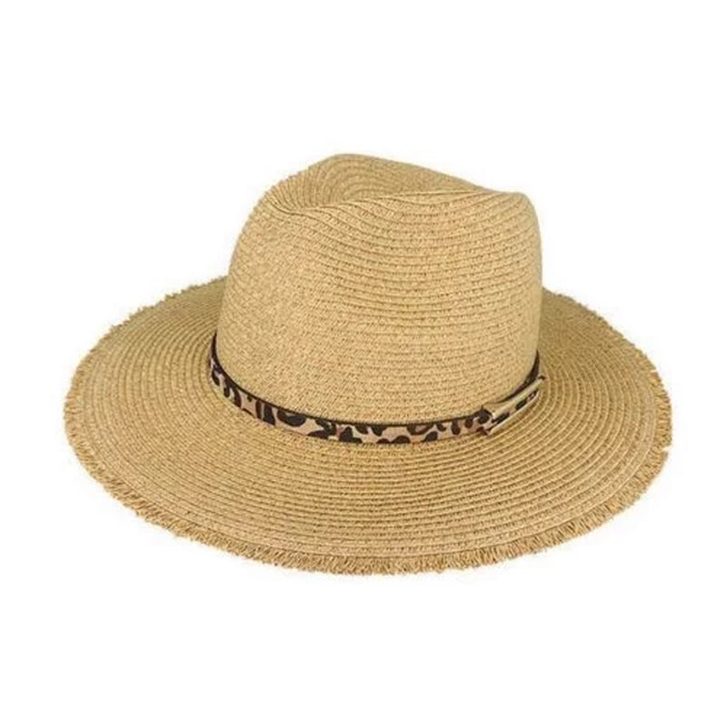 Avenel Womens Animal Print Frayed Edge Braided Fedora