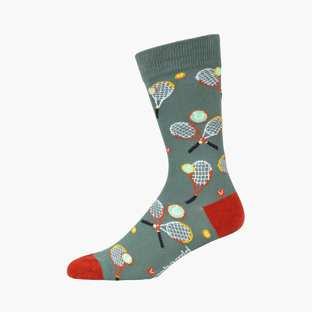 Sock with tennis racket and ball pattern