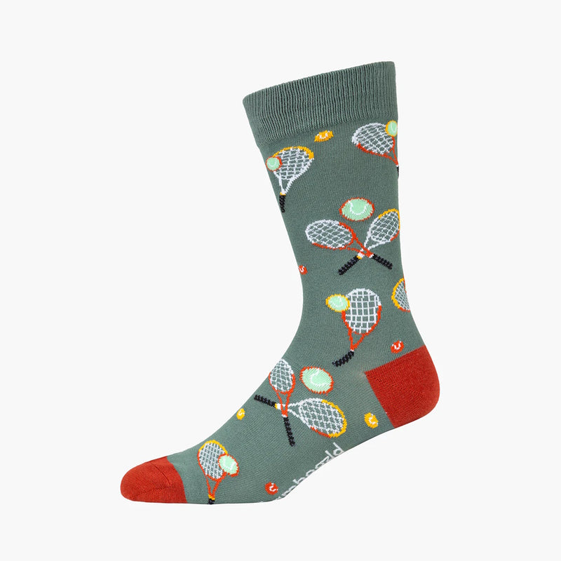 Sock with tennis racket and ball pattern